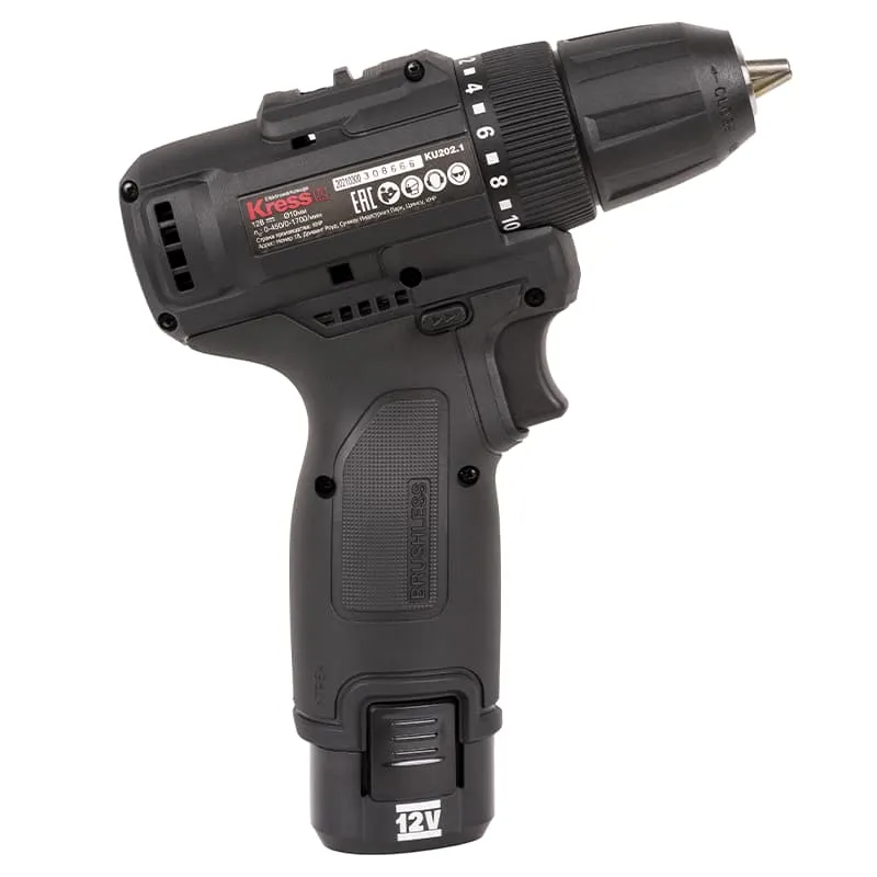 Дрель-шуруповерт KRESS KU202 12V аккумуляторная бесщеточная — детальное фото